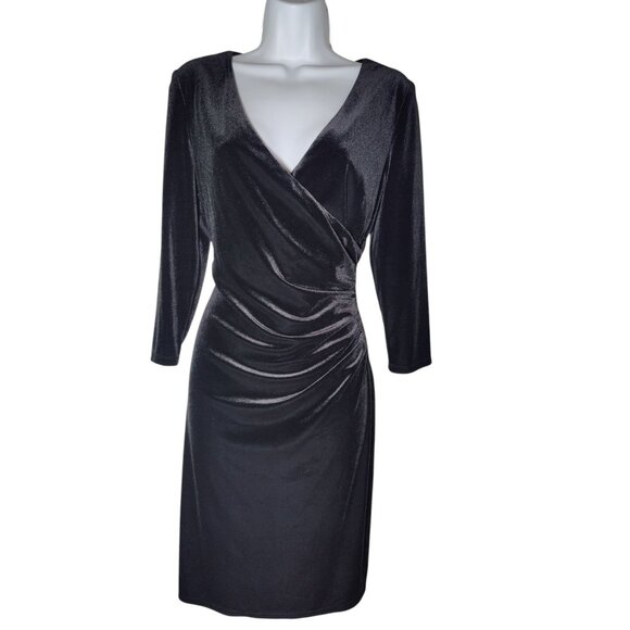 Chaps Dresses & Skirts - Chaps Velvet‎ Velour Faux Wrap Ruched Long Sleeve Knee Length Black Dress 10 NWT